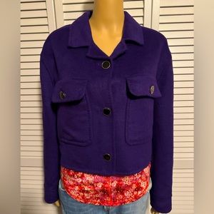 SALE House of Harlow 1960 size M purple cropped wool blend jacket women NWOT